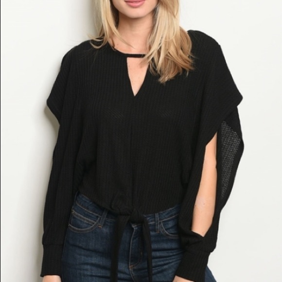 Very J Tops - Slub Knit Tie Front Top